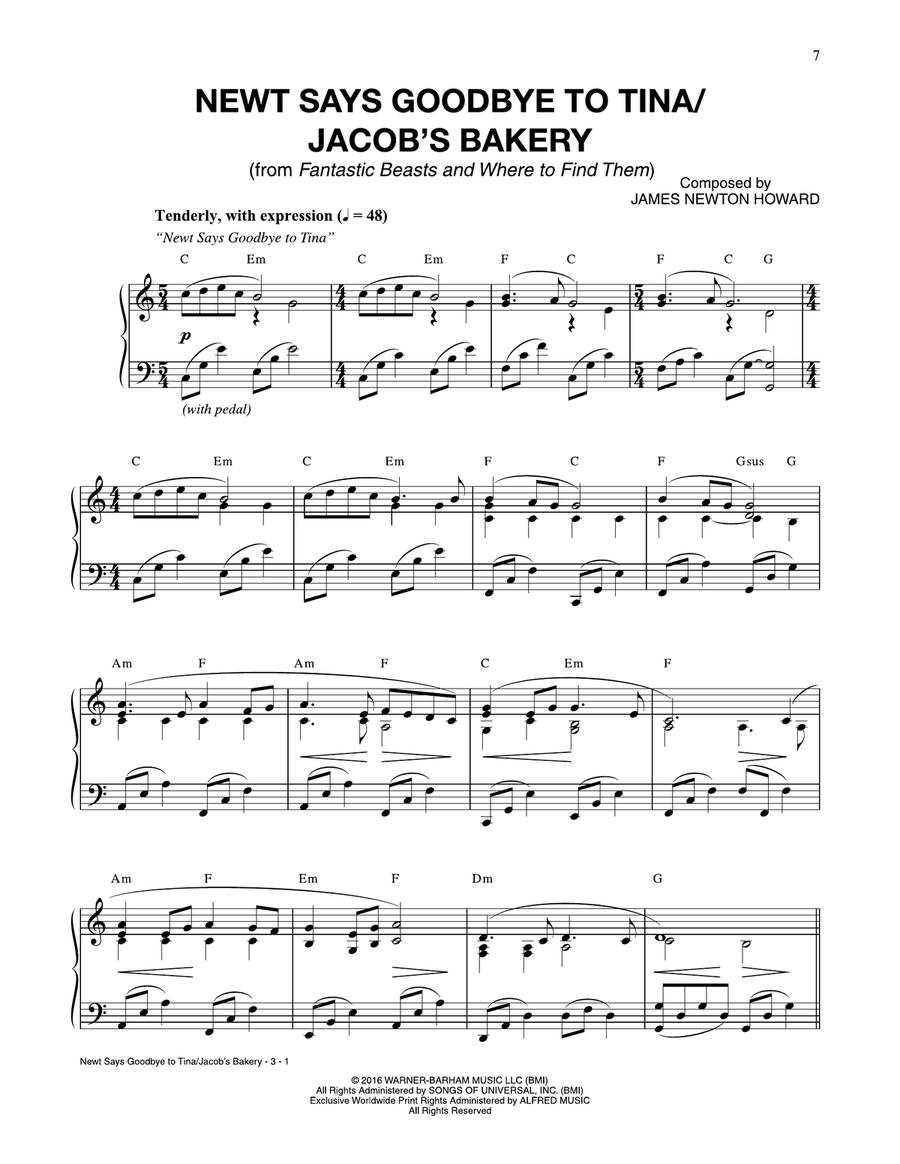 Newt Says Goodbye To Tina / Jacob's Bakery (from Fantastic Beasts And Where To Find Them) Piano Solo scores gallery preview page 1