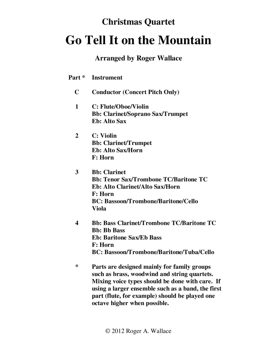 Go Tell It on the Mountain (Brass Quartet) Brass Quartet scores gallery preview page 1