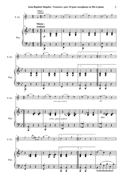 Jean-Baptiste Singelée: Fantaisie, Opus 50 pour saxophone soprano ou ténor en Sib et piano