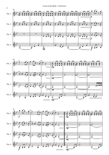Carol of The Bells - Jazz Version (Christmas Song) for Violin Quartet image number null