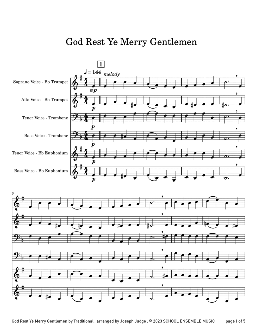 God Rest Ye Merry Gentlemen for Brass Quartet in Schools Brass Quartet scores gallery preview page 1