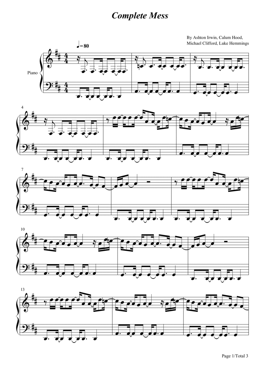 Complete Mess Piano Solo scores gallery preview page 1