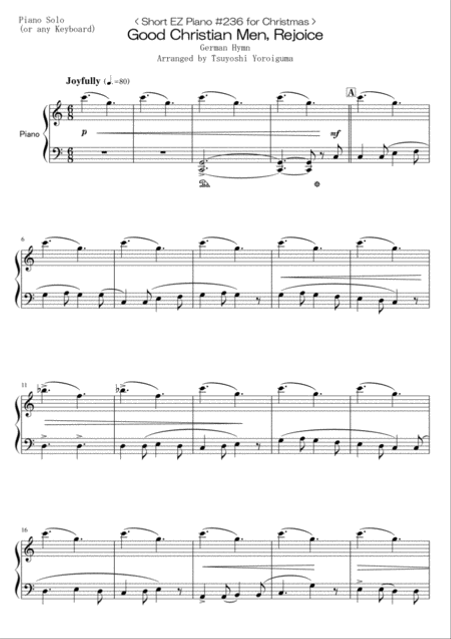 < Short EZ Piano #236 for Christmas > Good Christian Men, Rejoice Piano Method scores gallery preview page 1