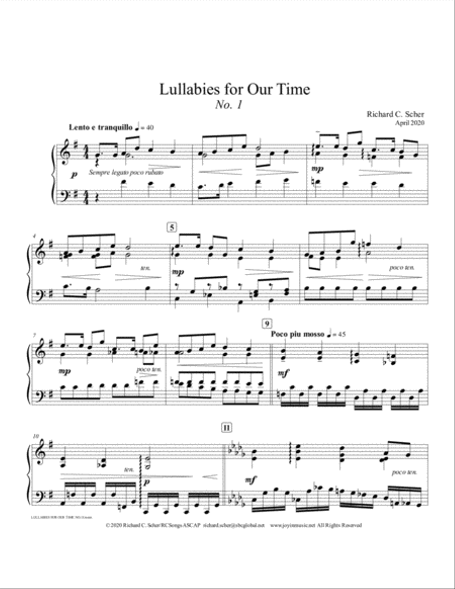 Lullabies for Our Time, Nos. 1, 2, 3 Piano Solo scores gallery preview page 1