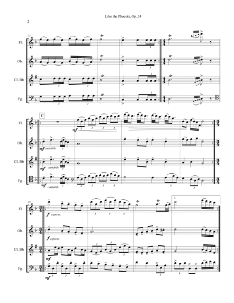 Like the Phoenix, Op 24 (fanfare for woodwinds quartet version) Woodwind Quartet scores gallery preview page 2