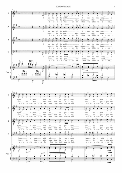 SONG OF PEACE - Tagliabue - For SATB Choir and Piano image number null