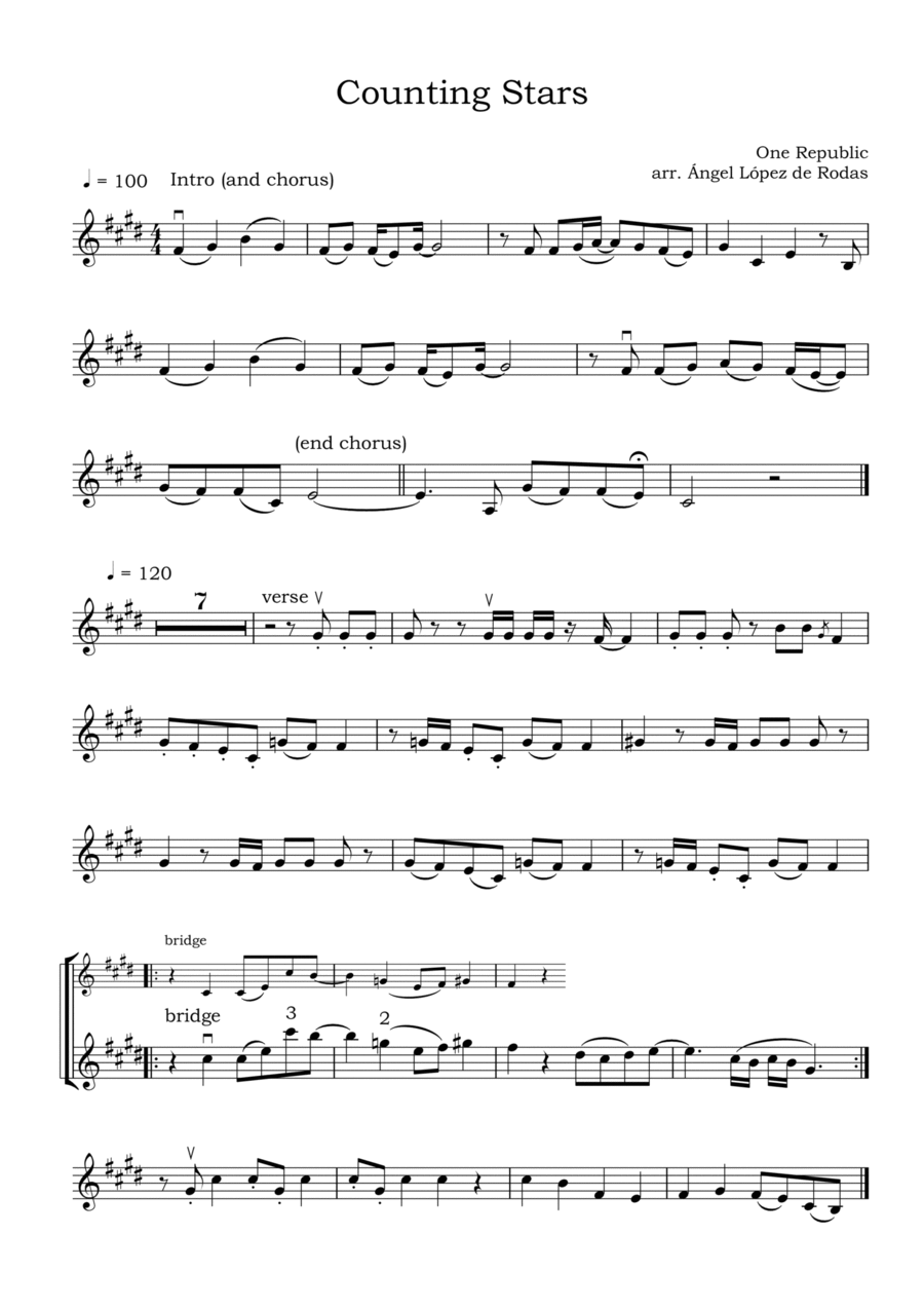 Counting Stars Violin Solo scores gallery preview page 1