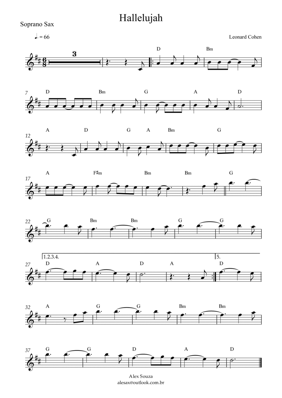 Hallelujah Soprano Saxophone scores gallery preview page 1