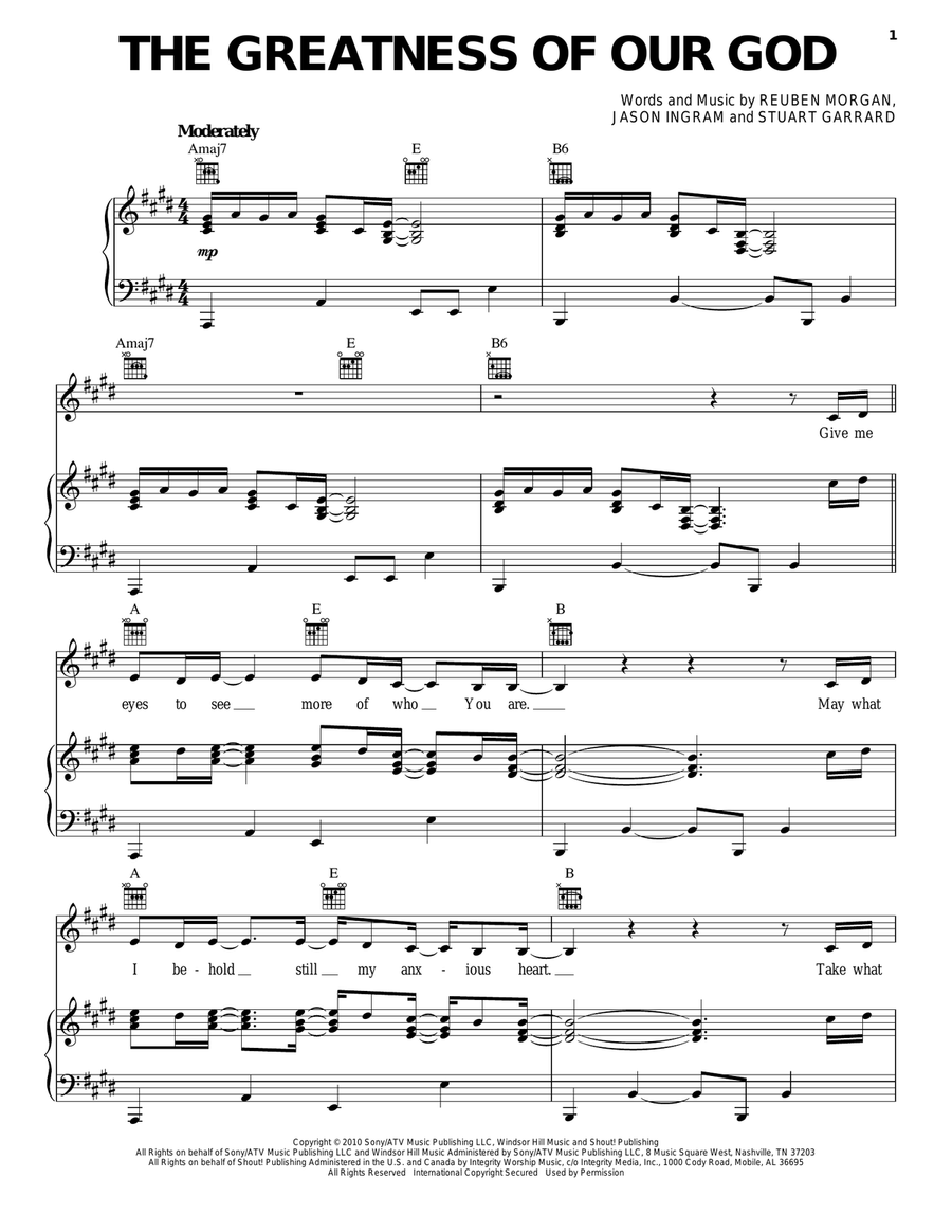 The Greatness Of Our God Piano, Vocal, Guitar scores gallery preview page 1