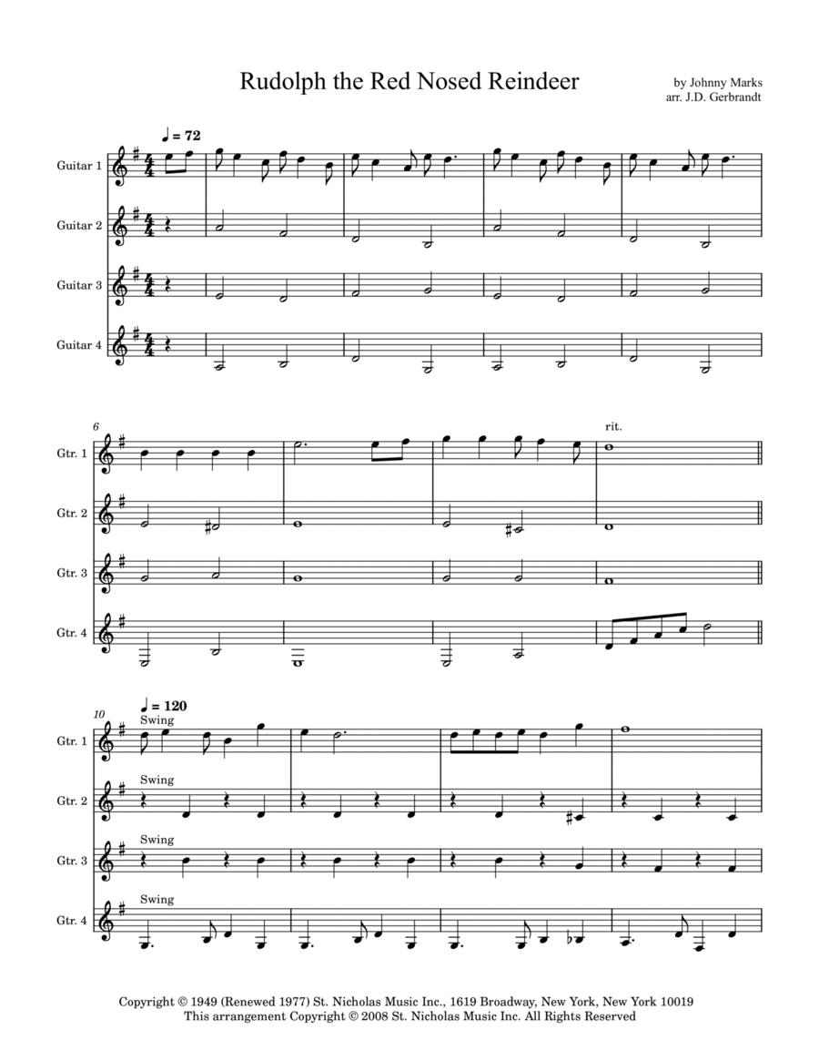 Rudolph The Red-nosed Reindeer Guitar Ensemble scores gallery preview page 1