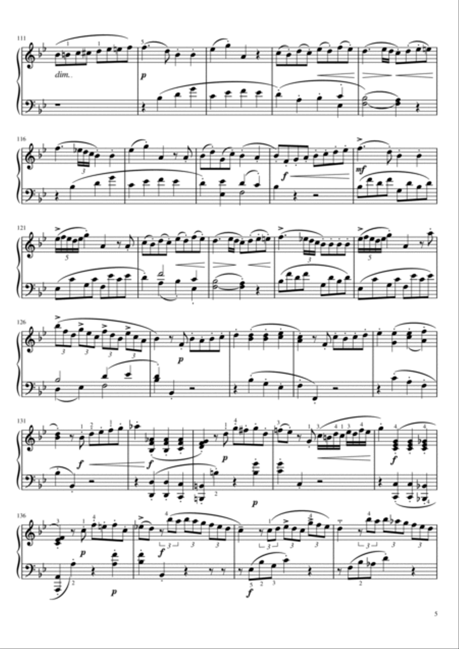 Mozart - Piano Sonata No.13 in B-flat Major, K.333/315c - 3rd Mov - Original With Fingered For Piano Piano Solo scores gallery preview page 5