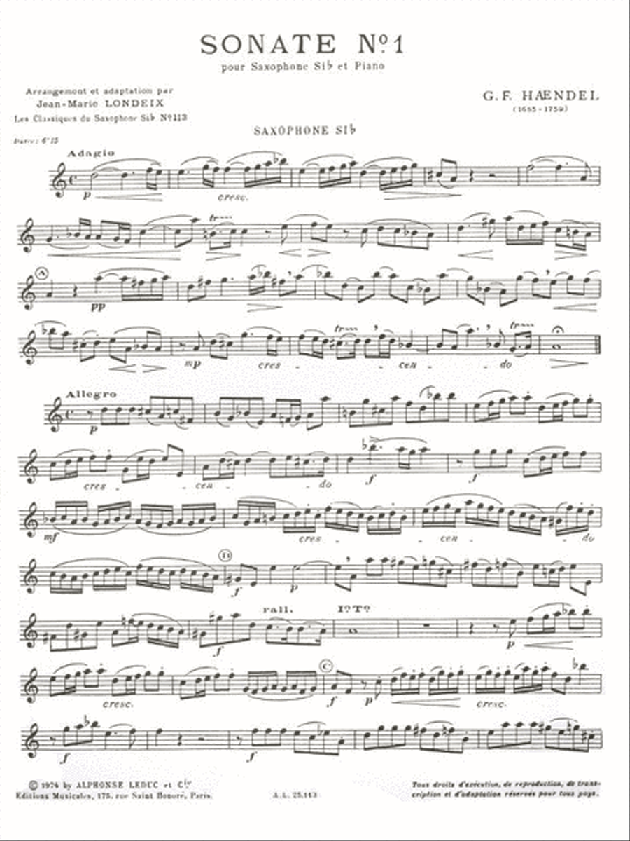 Sonata No.1 Op.1 No.8 (tenor Saxophone/piano) Tenor Saxophone scores gallery preview page 2