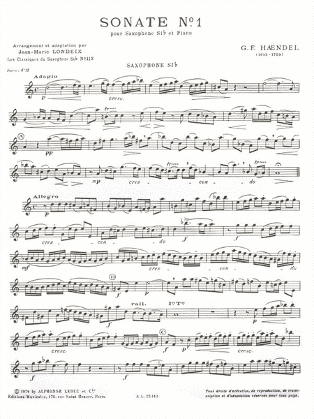 Sonata No.1 Op.1 No.8 (tenor Saxophone/piano)