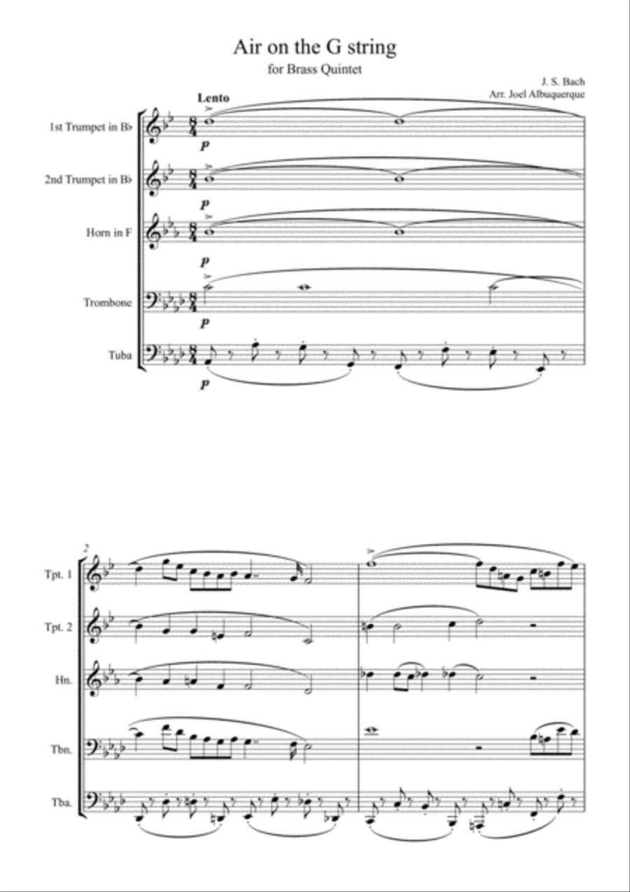 Air on the G string - Brass Quintet Brass Quintet scores gallery preview page 1