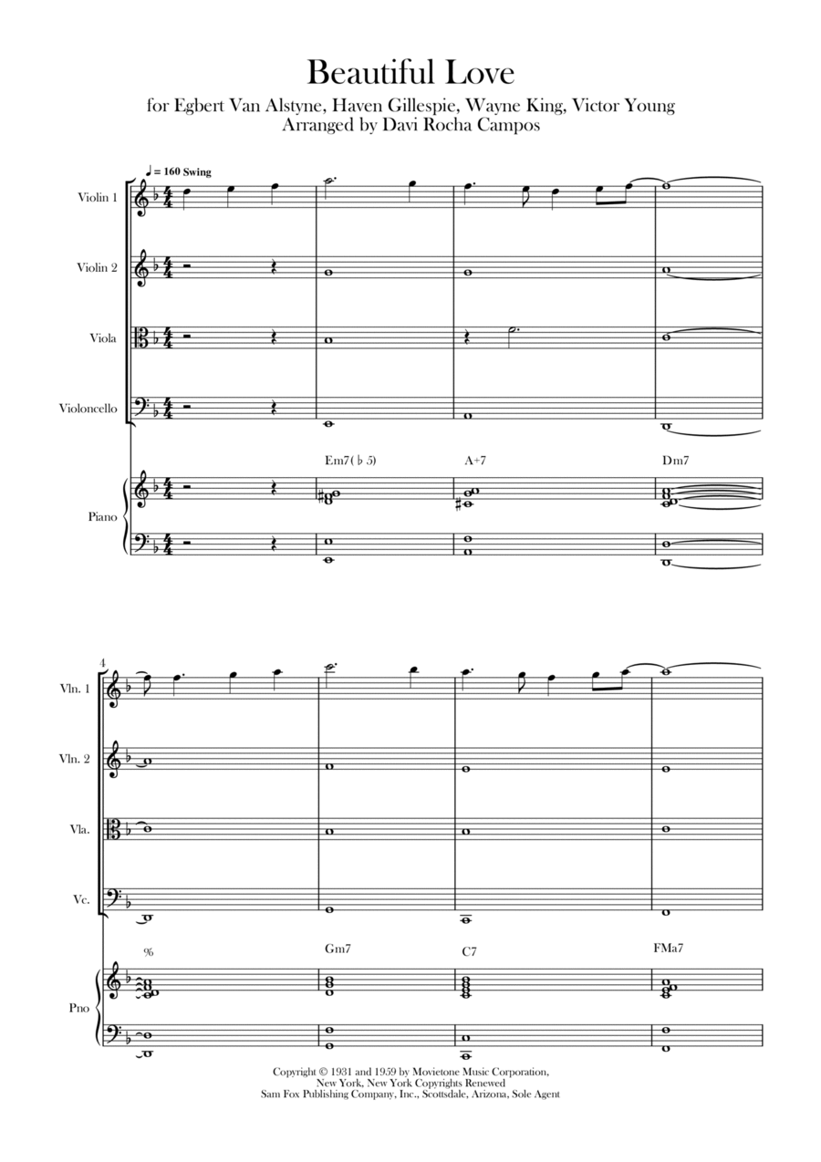 Beautiful Love String Quartet scores gallery preview page 1
