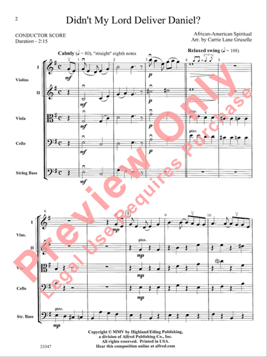 Didn't My Lord Deliver Daniel? String Orchestra scores gallery preview page 3