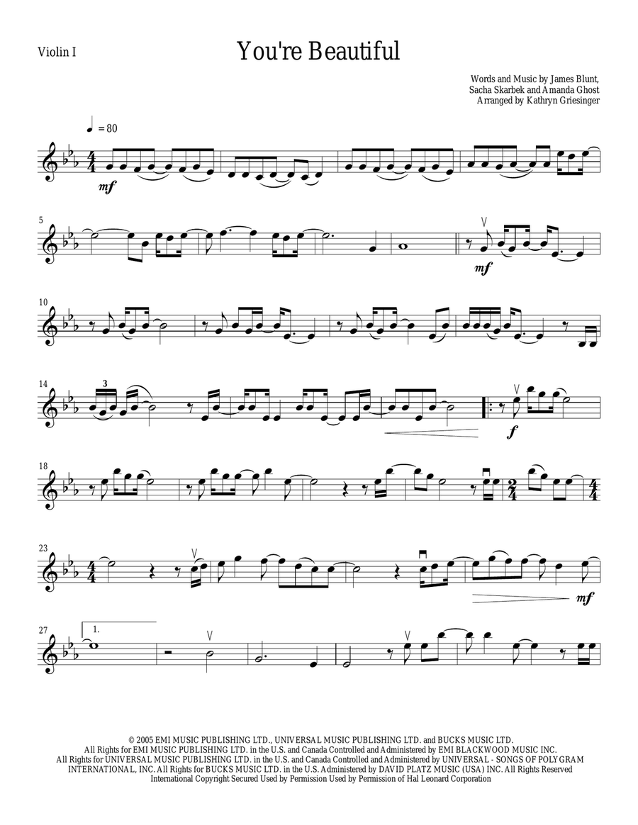 You're Beautiful String Quartet scores gallery preview page 1