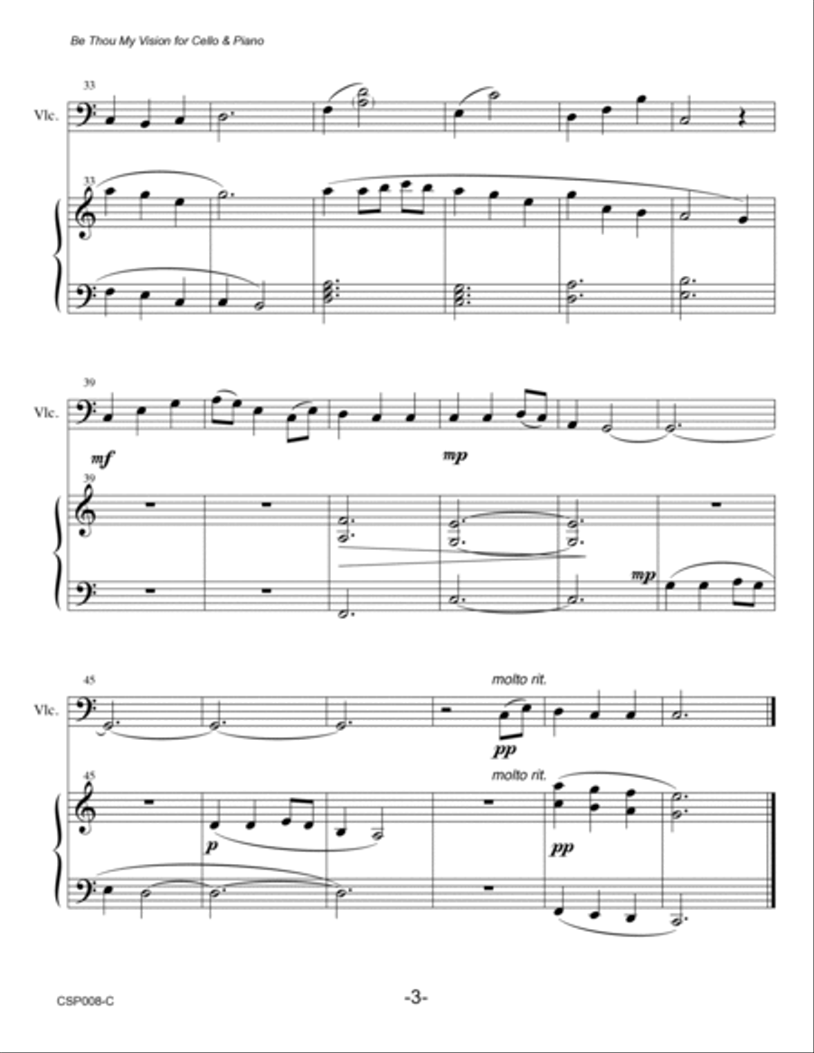 BE THOU MY VISION - CELLO SOLO with Piano Accompaniment (Grade 2) Piano scores gallery preview page 3