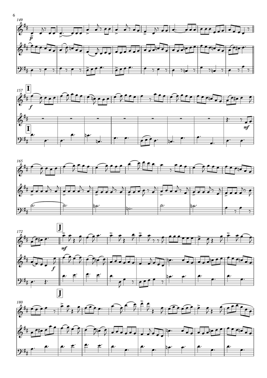 Three Irish Jigs arranged for Flute, Violin, Double Bass by James Scott. Small Ensemble scores gallery preview page 6