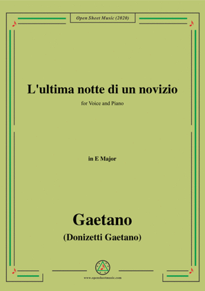 Donizetti-L'ultima notte di un novizio,in E Major,for Voice and Piano