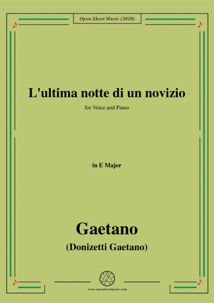 Donizetti-L'ultima notte di un novizio,in E Major,for Voice and Piano