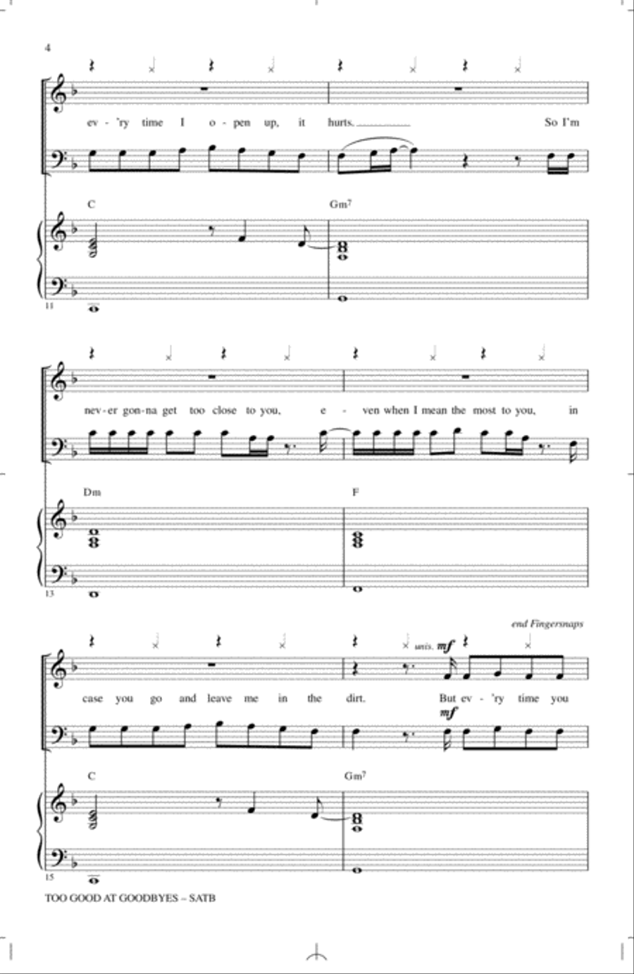 Too Good At Goodbyes Too Good At Goodbyes 4-Part scores gallery preview page 3