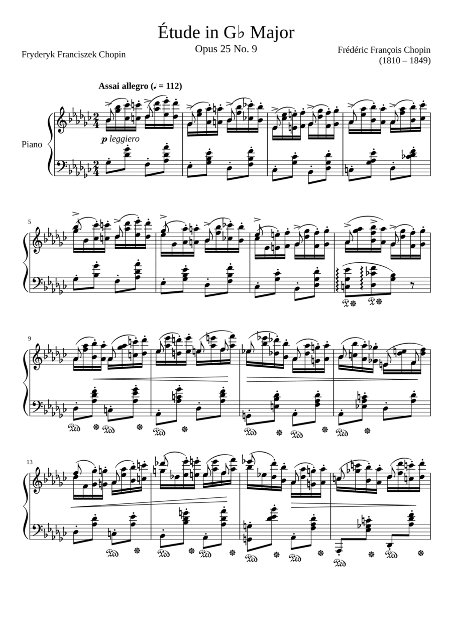 Etude Opus 25 No. 9 in Gb Major Piano Method scores gallery preview page 1