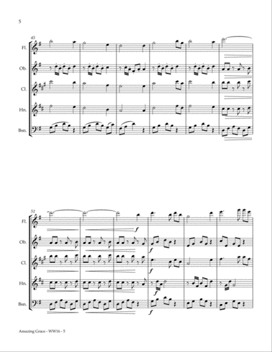 Amazing Grace Amazing Grace Woodwind Quintet scores gallery preview page 6