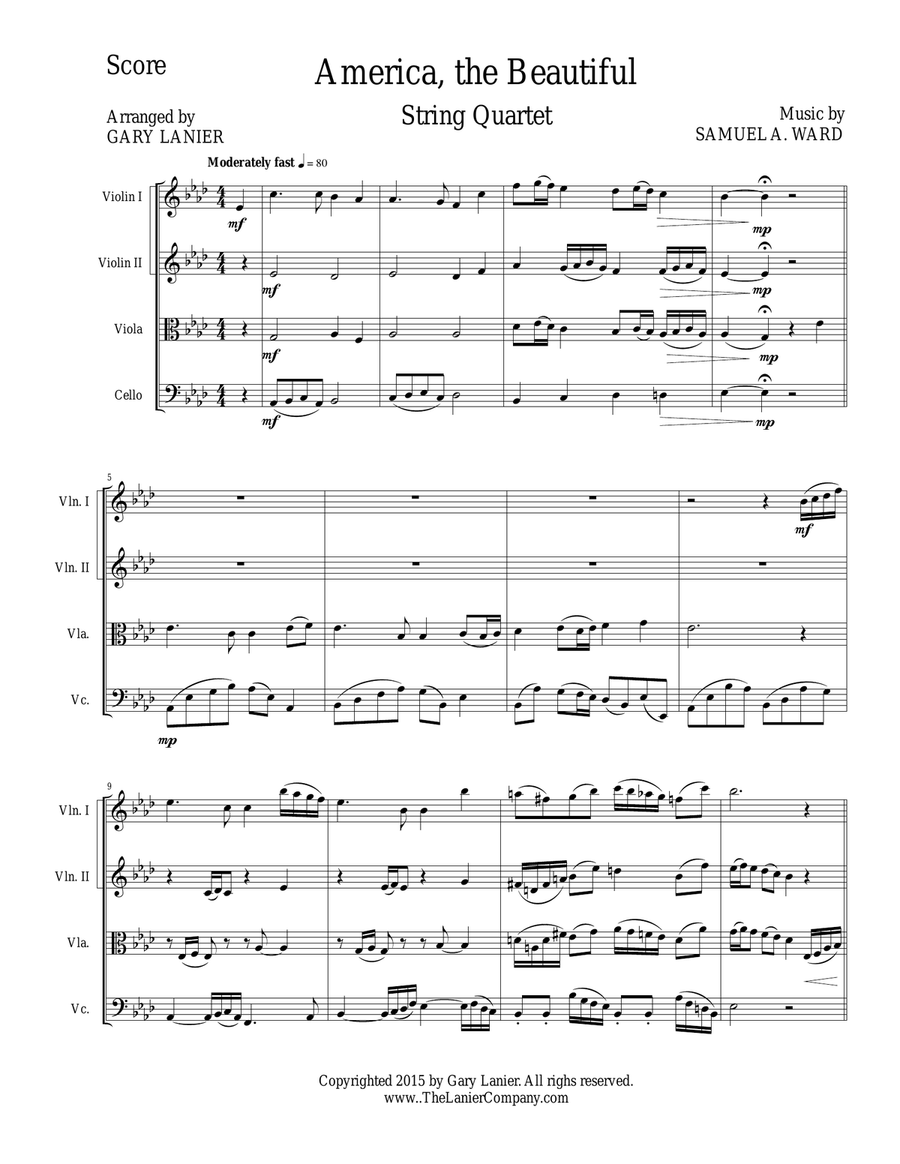 AMERICA, THE BEAUTIFUL (String Quartet/Score and Parts) String Quartet scores gallery preview page 1