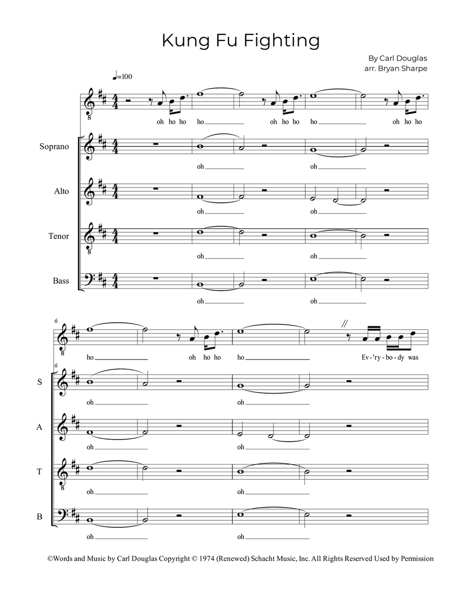 Kung Fu Fighting 4-Part scores gallery preview page 1