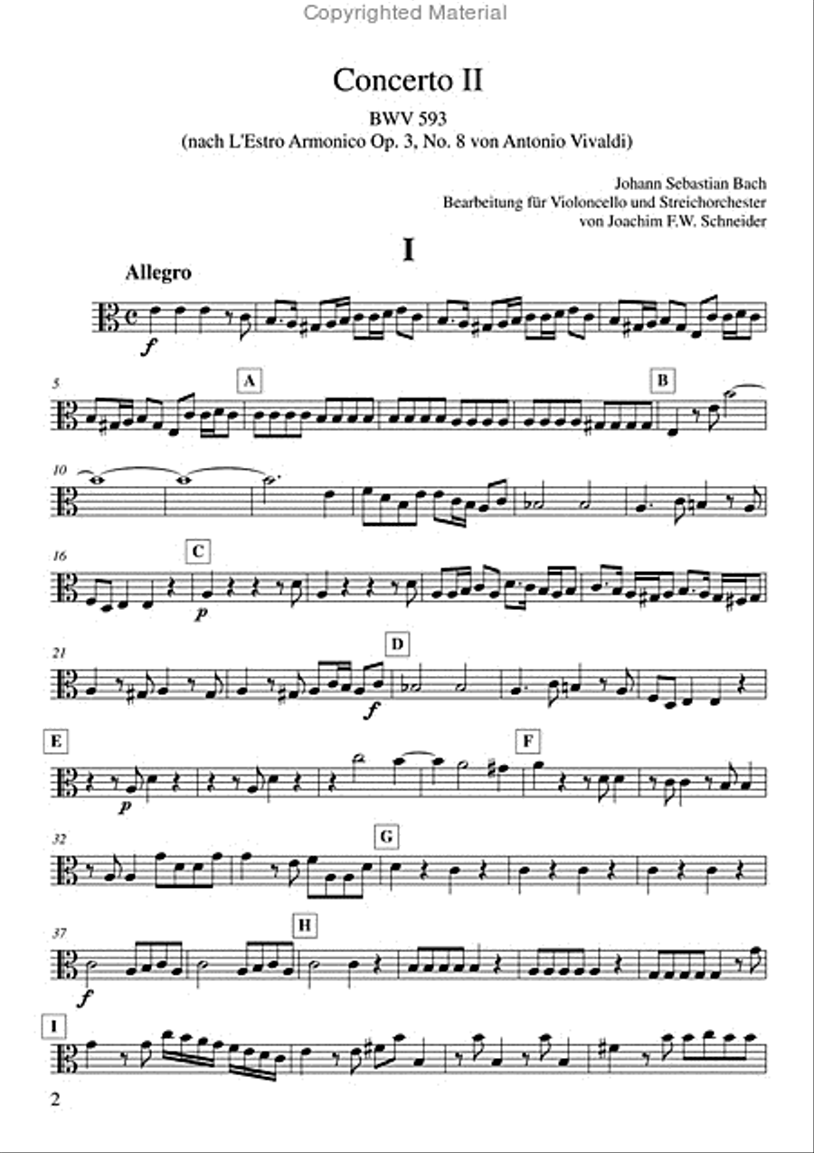 Concerto for Violoncello, Strings and Basso continuo A minor (after BWV 593) Piano and Keyboard scores gallery preview page 2