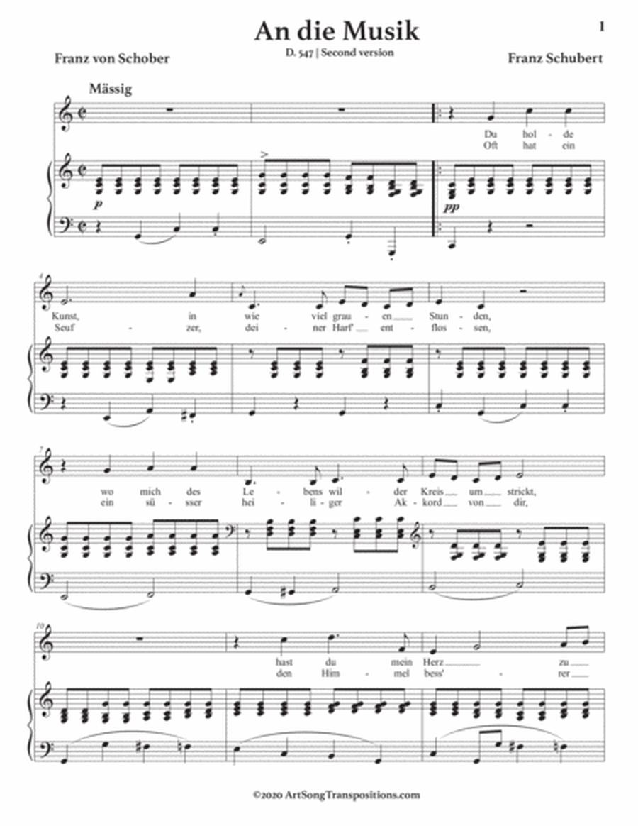 SCHUBERT: An die Musik, D. 547 (transposed to C major)
