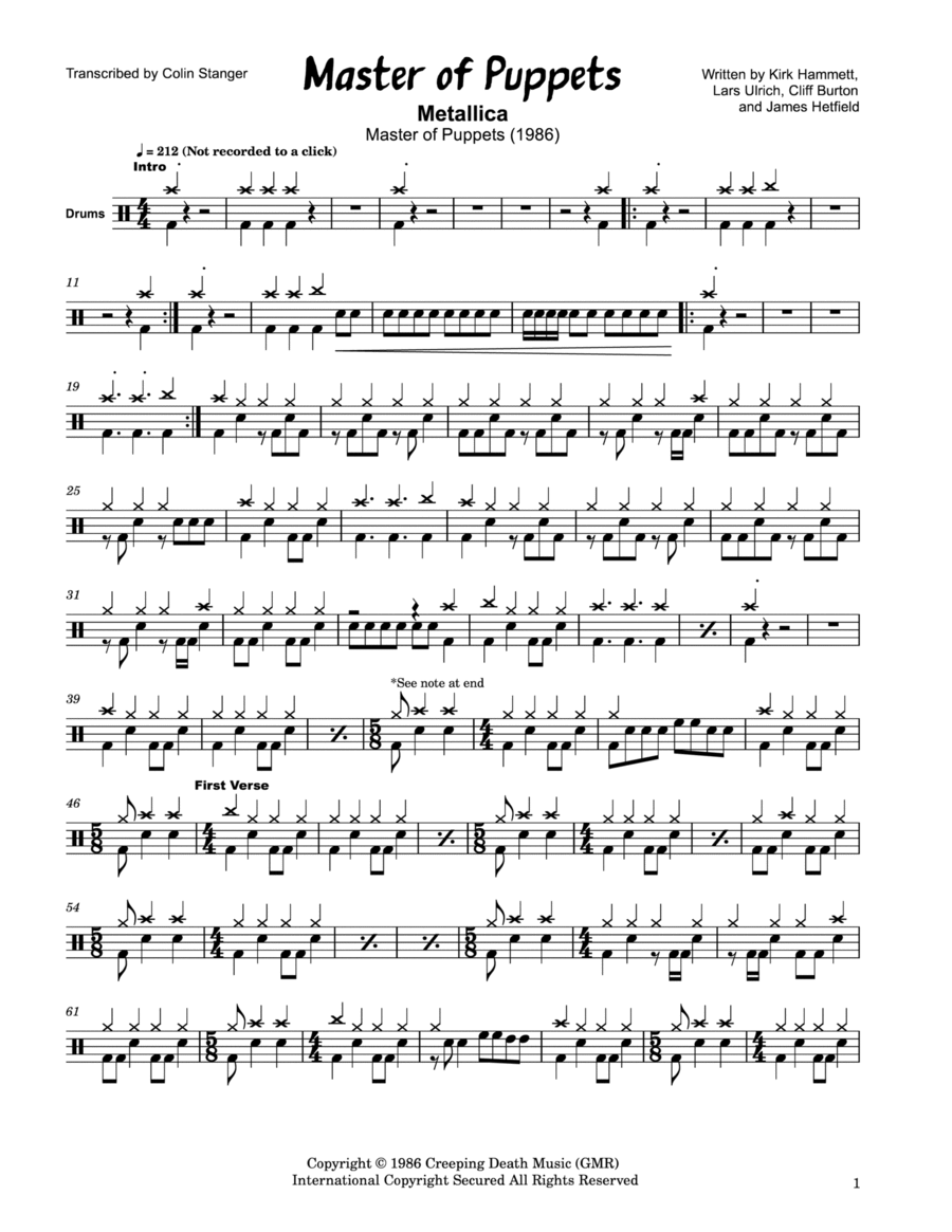 Master Of Puppets Drum Set scores gallery preview page 1