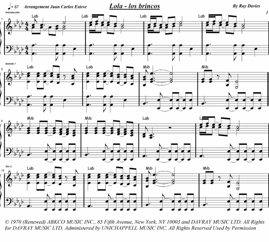 Lola Piano Solo scores gallery preview page 1