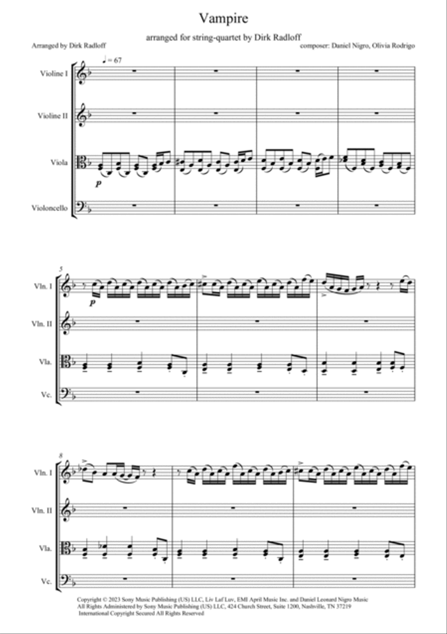 Vampire Vampire String Quartet scores gallery preview page 2
