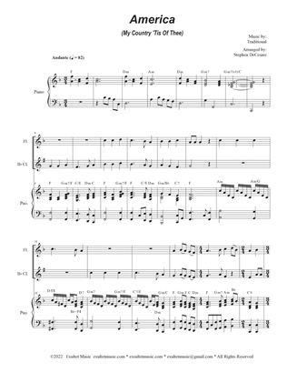 America (My Country, 'Tis of Thee) (Duet for Flute and Bb-Clarinet)