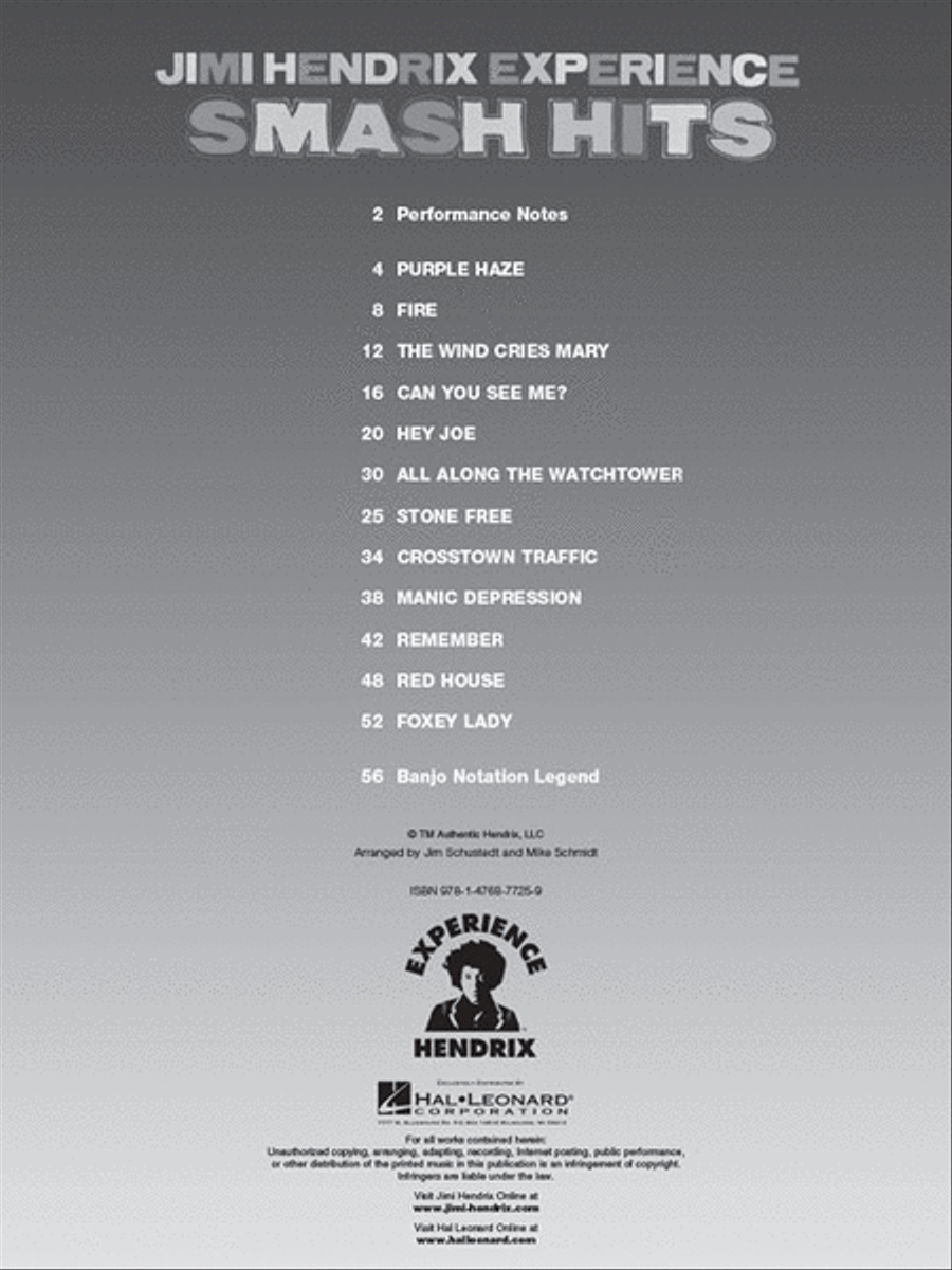 Jimi Hendrix - Smash Hits for Banjo Guitar Tablature scores gallery preview page 2