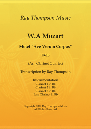 Book cover for Mozart: Motet “Ave Verum Corpus” K618 - clarinet quartet