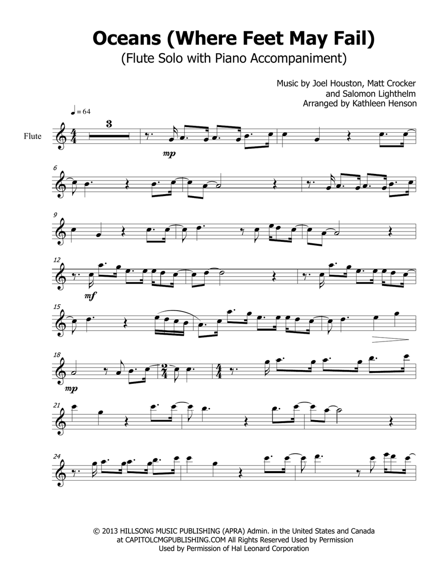 Oceans (Where Feet May Fail) Flute Solo scores gallery preview page 1