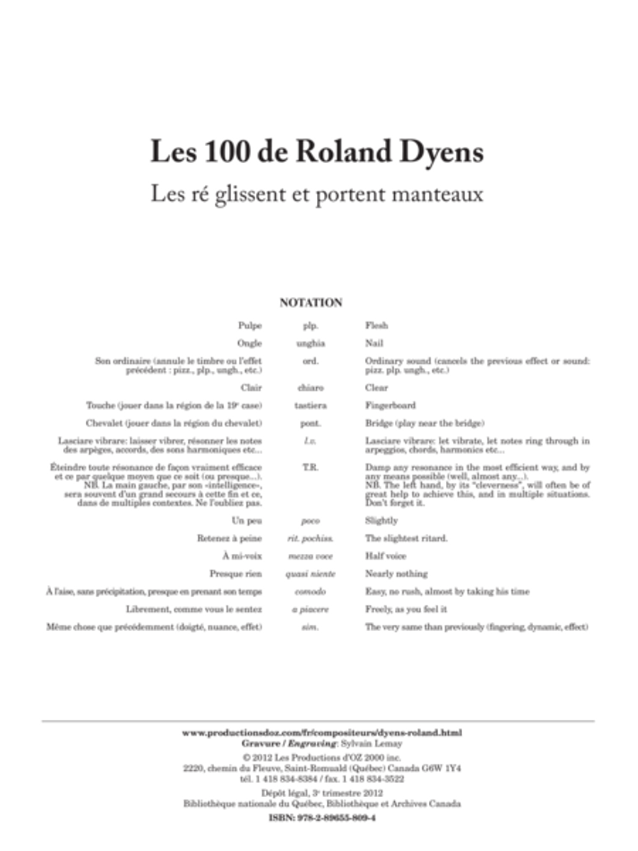 Les 100 de Roland Dyens - Les ré glissent et portent manteaux Classical Guitar scores gallery preview page 1