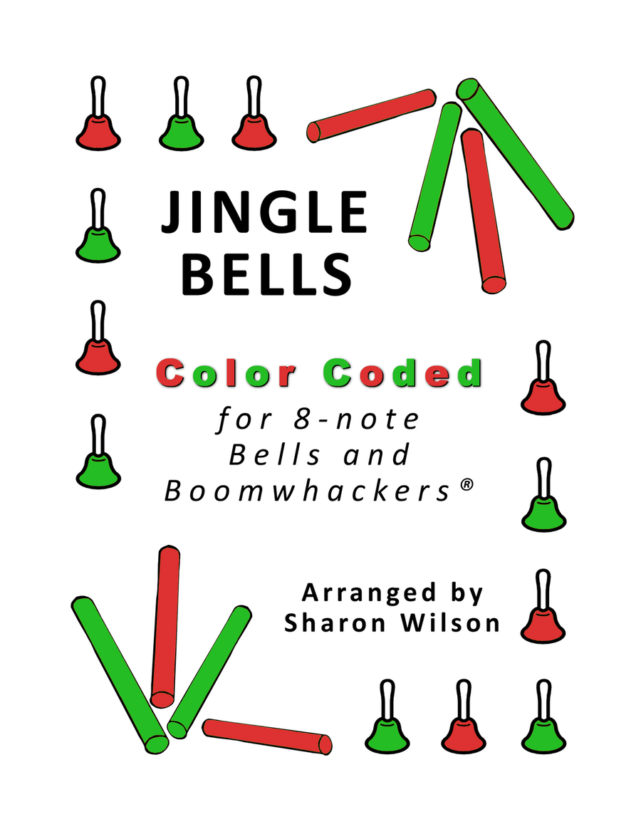 Jingle Bells (for 8-note Bells and Boomwhackers with Color Coded Notes) Handbell Choir scores gallery preview page 1
