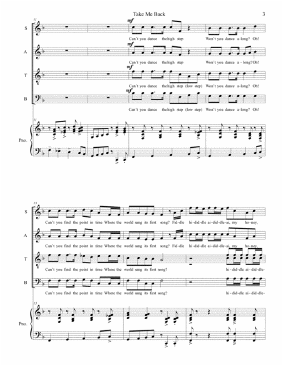 Take Me Back (A New American Folk Song), SATB, piano image number null