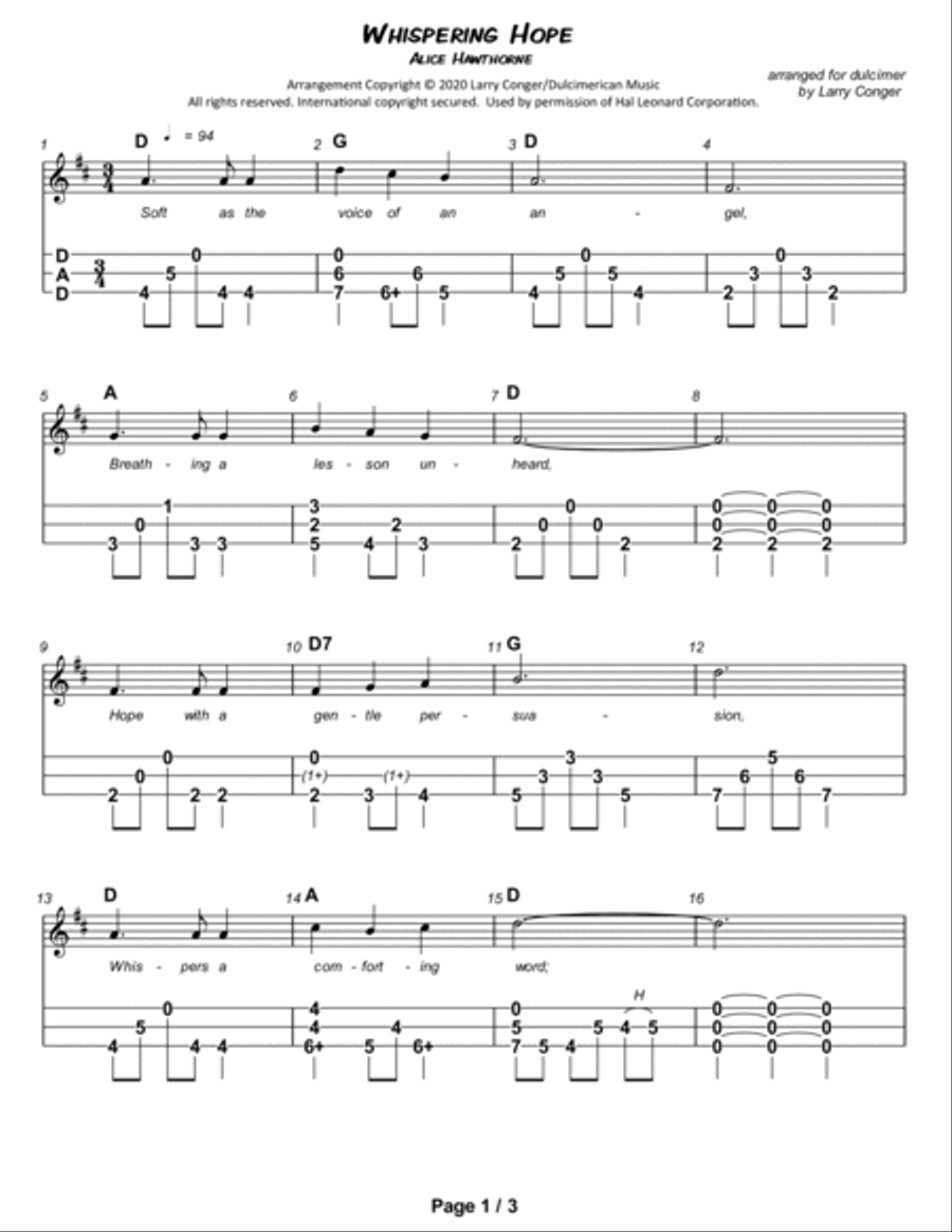 Whispering Hope Dulcimer scores gallery preview page 2