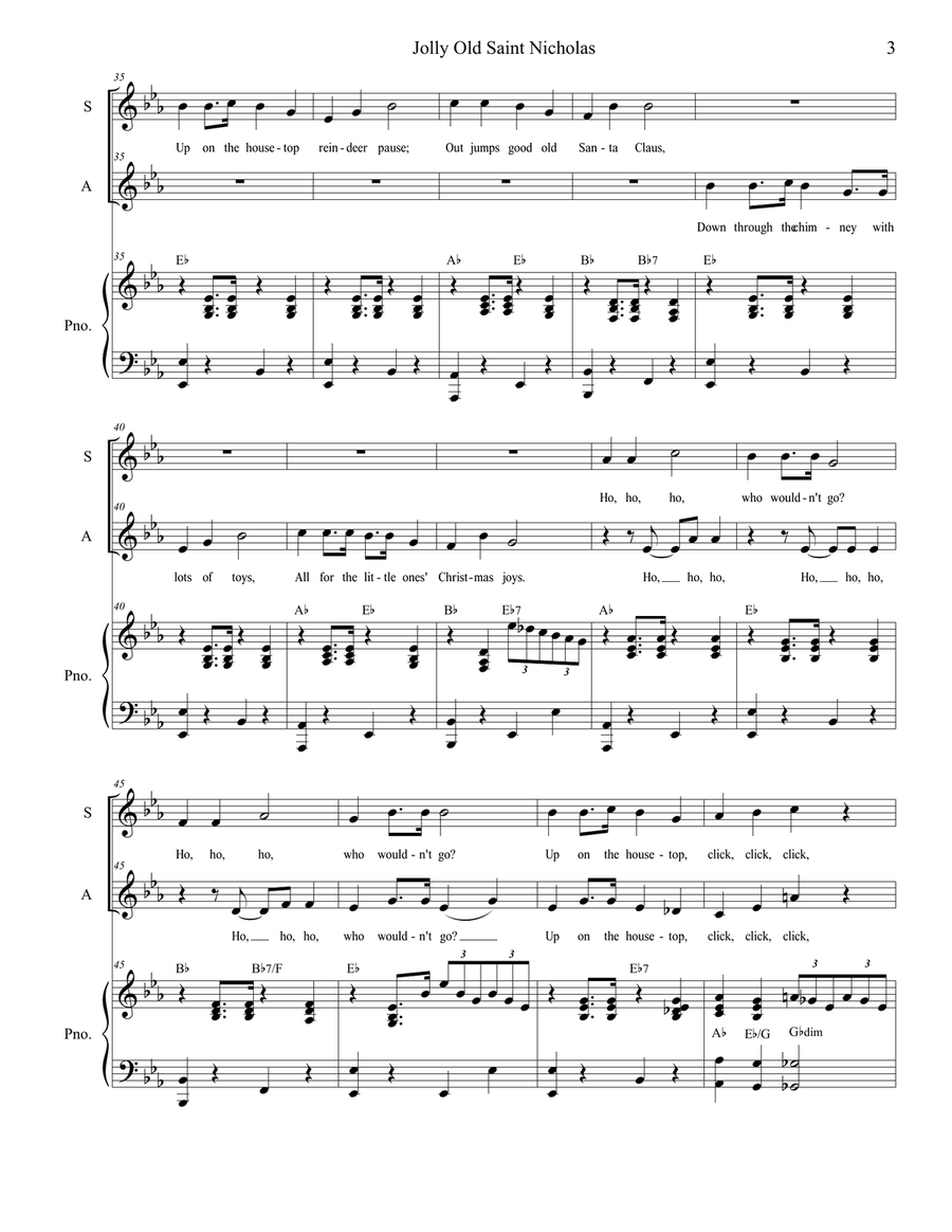 Jolly Old Saint Nicholas with Up On The Housetop (Duet for Soprano and Alto Solo) Alto Voice scores gallery preview page 4