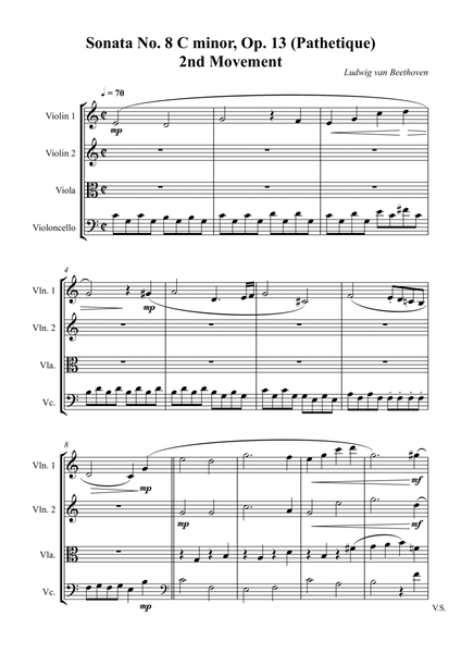 String Quartet - Sonata No. 8 C minor, Op. 13 (Pathetique) 2nd Movement image number null