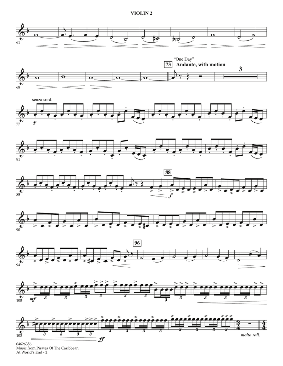 Music from Pirates of the Caribbean: At World's End - Violin 2 Orchestra scores gallery preview page 2