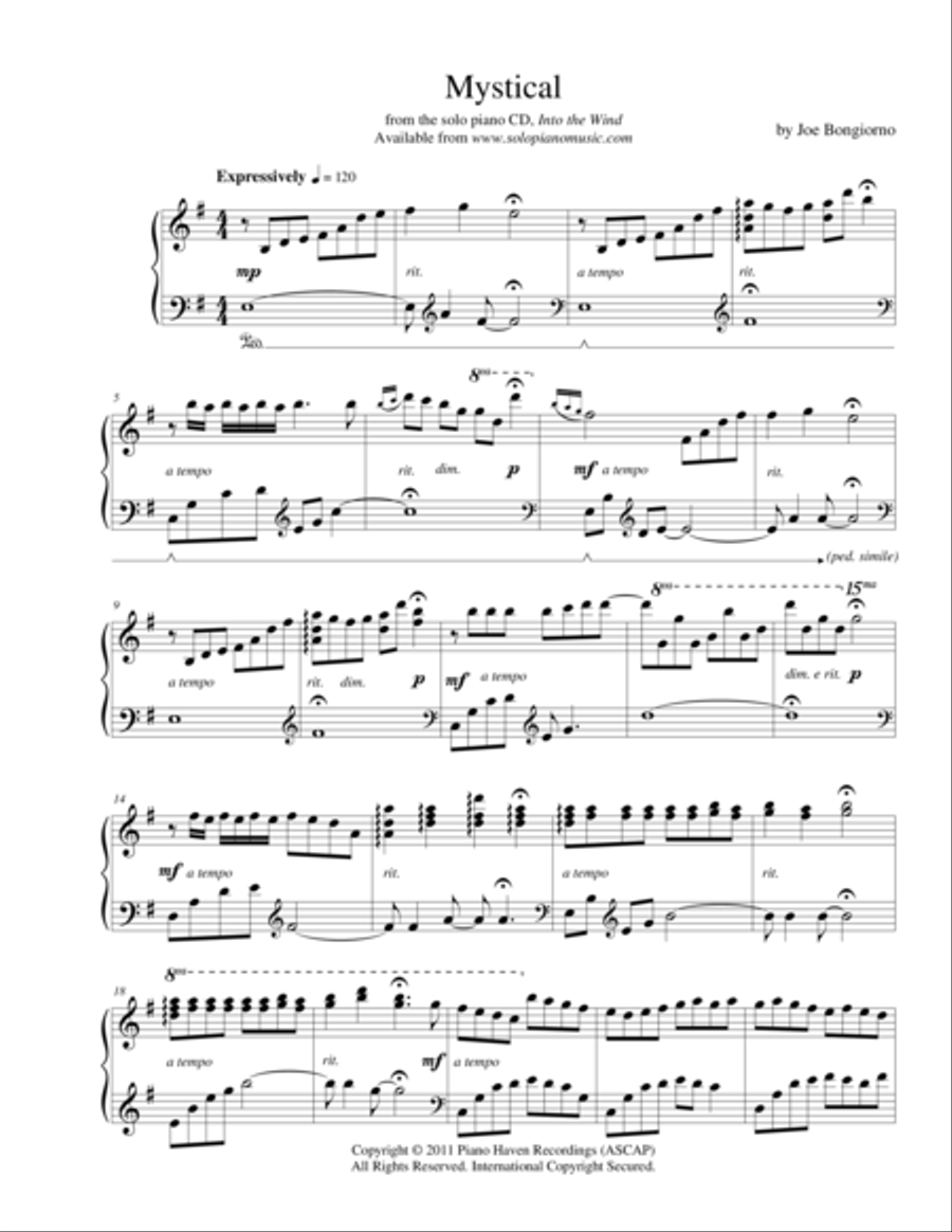 Mystical - by Joe Bongiorno Piano Solo scores gallery preview page 1