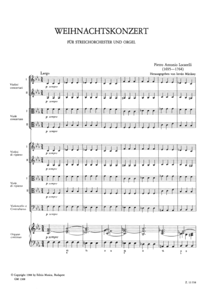 Christmas concerto for strings and organ Op. 1/8