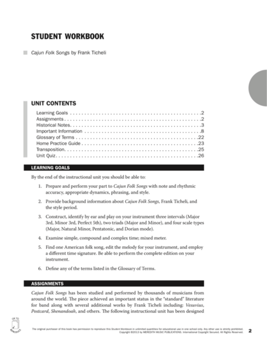 Guides to Band Masterworks, Vol. 3 - Student Workbook - Cajun Folk Songs Activity Books scores gallery preview page 2