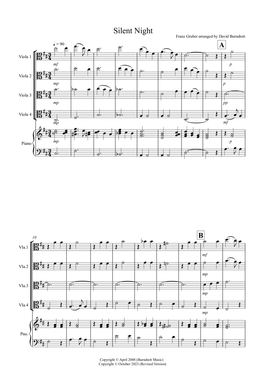 Silent Night for Viola Quartet Viola Solo scores gallery preview page 1